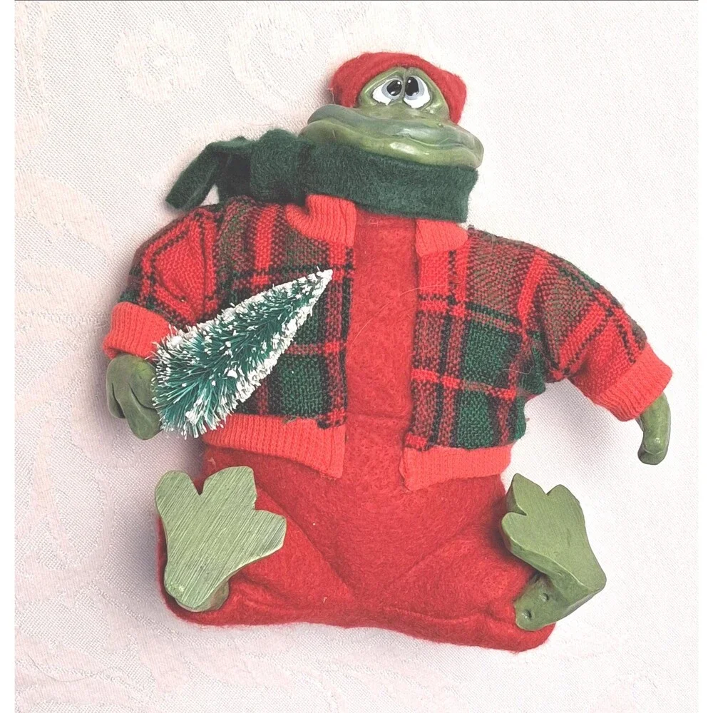 Vintage Berrie Christmas Frog Shelf Sitter Country Folks